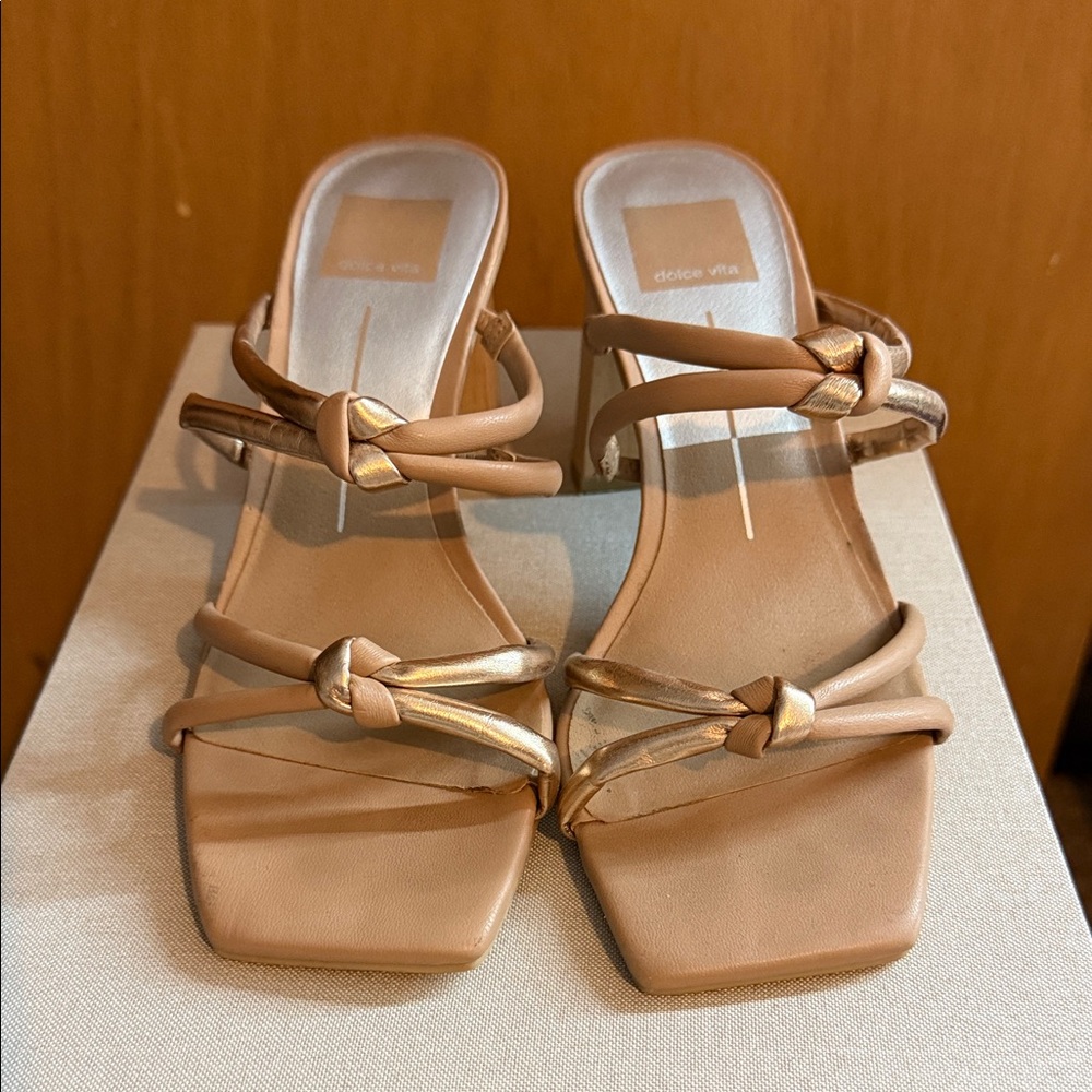 Dolce Vita Tan and Gold Strappy Sandals